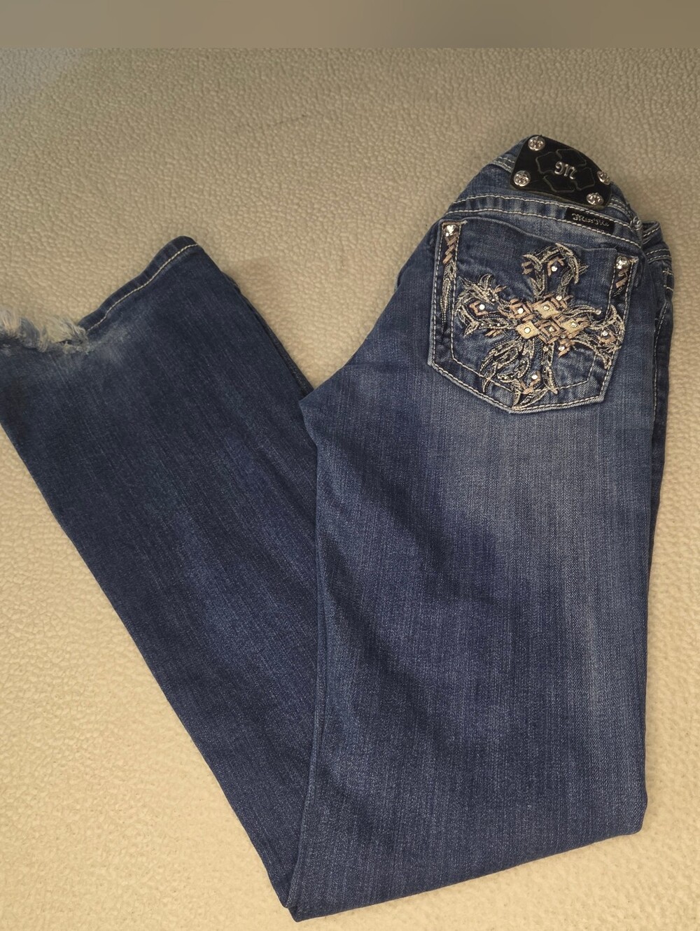 Miss Me Embellished Fleur-Detail Dark Blue Women's Jeans Size 29